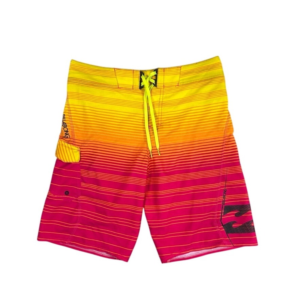 Billabong Platinum X PX3 Board Shorts Mens 32 Pink Yellow Sunset Stripe Stretch